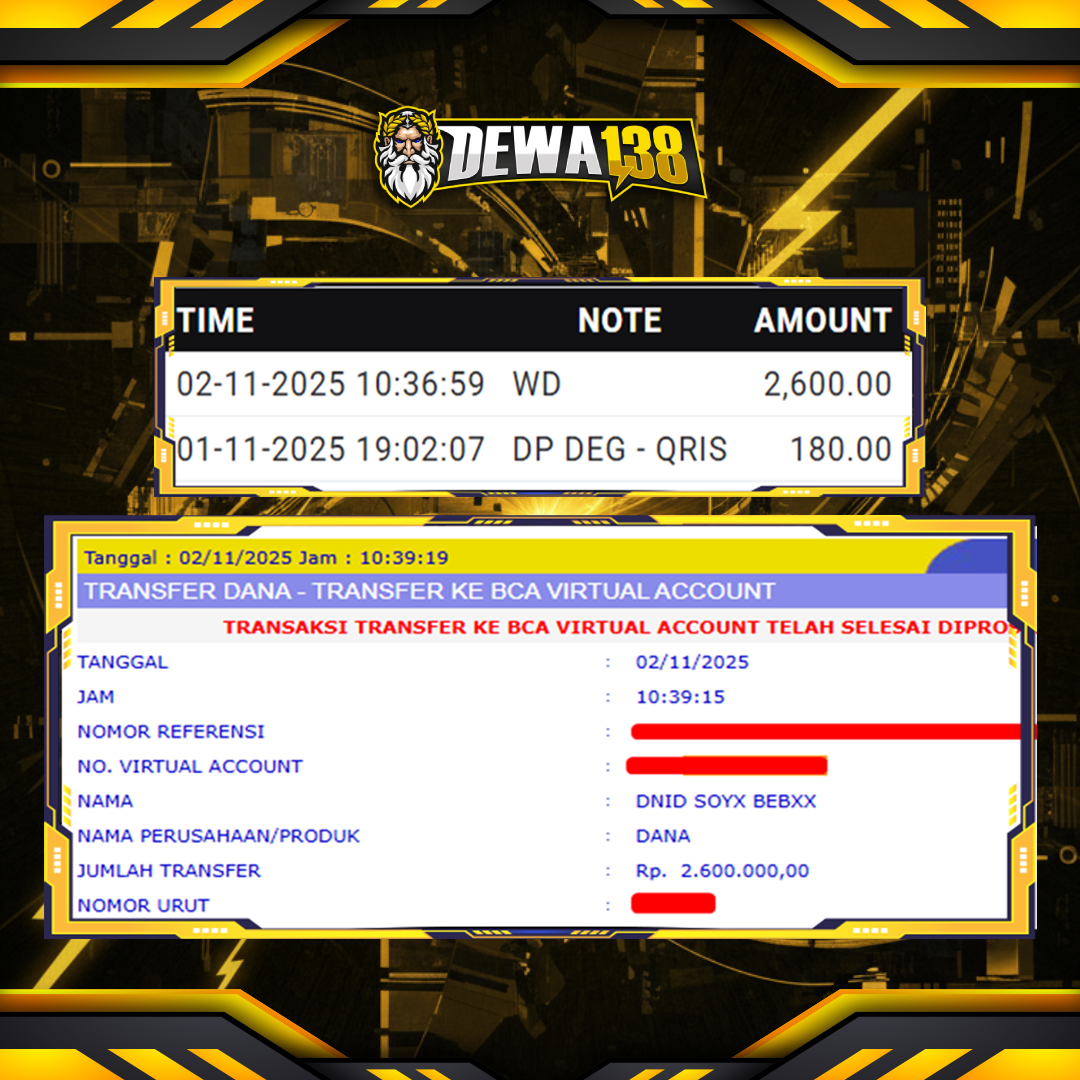 DEWA138: Tempat Game Jackpot Dalam Waktu Singkat Depo 180k Wd 2,6 Juta image 1